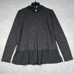Loft Pullover Sweater Women’s Small Gray/ Black Long Sleeve Ruffled Chiffon Hem